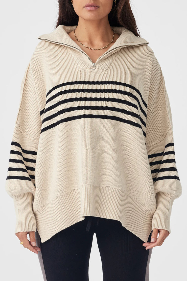 London Zip Stripe Sweater Sand & Black