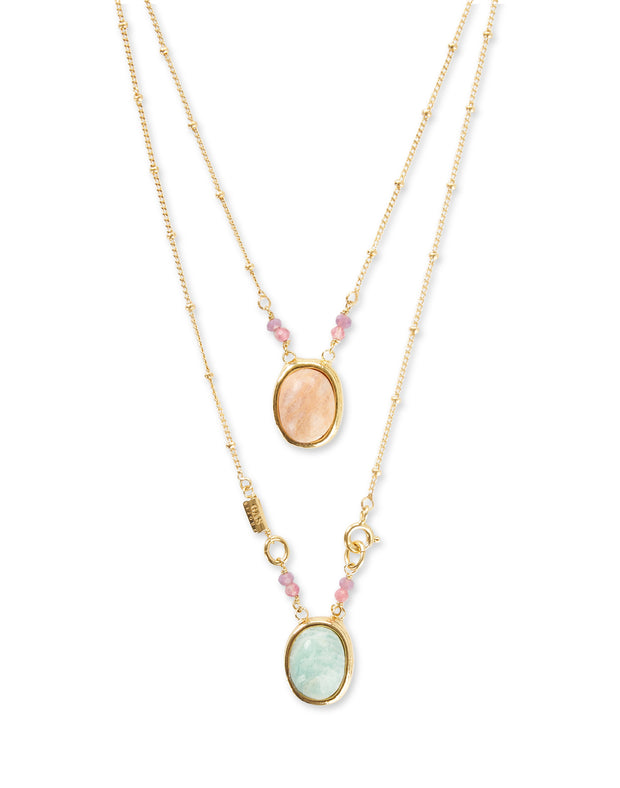 Ovo Serti Scapulaire Necklace Turquoise/Light Pink