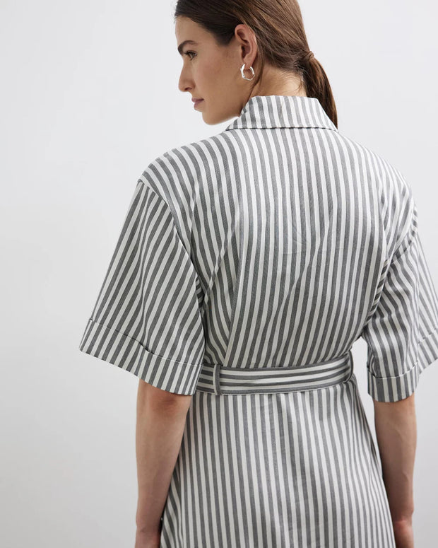Cassius Shirt Dress - Ecru/ Black Stripe