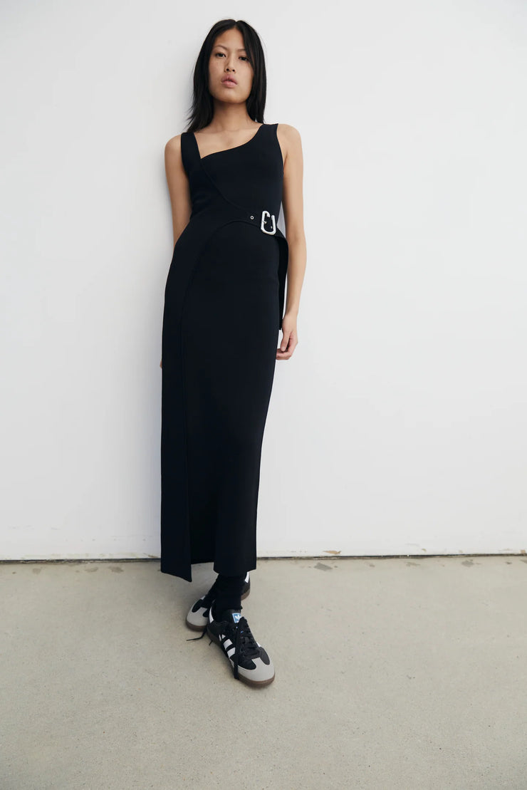 Modernist Belted Midi Dress Noir