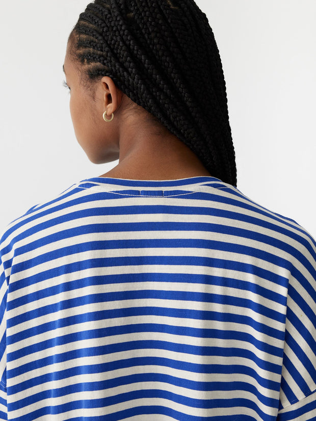 Stripe Side Step S/S T.Shirt Nat/Cobalt