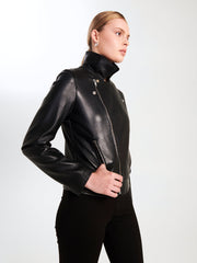 Essential Biker Leather Jacket Black/Silver