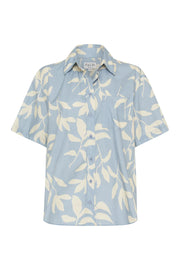 Palm Lounge Shirt Short Sleeves Eves Leaves Blue