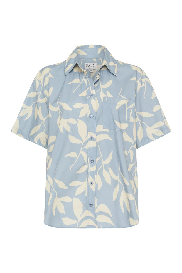 Palm Lounge Shirt Short Sleeves Eves Leaves Blue