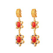 Mademoiselle Earrings Red Coral/ Lapis/ Pearl
