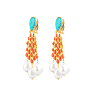 Euphoria Earrings Turquoise/ Orange Coral/ Baroque Pearls