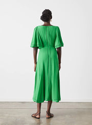 Linda Silk Midi Dress Sandwash Emerald Green