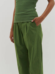 Pleated Cotton Pull on Pant Basil Green