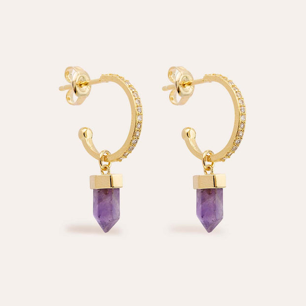Intention Of Protection Amethyst Hoops Gold