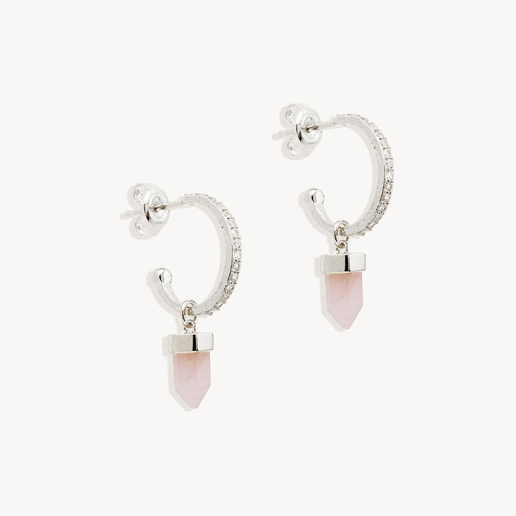 Intention Of Love Rose Quartz Hoops Silver