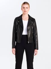 Essential Biker Leather Jacket Black/Silver
