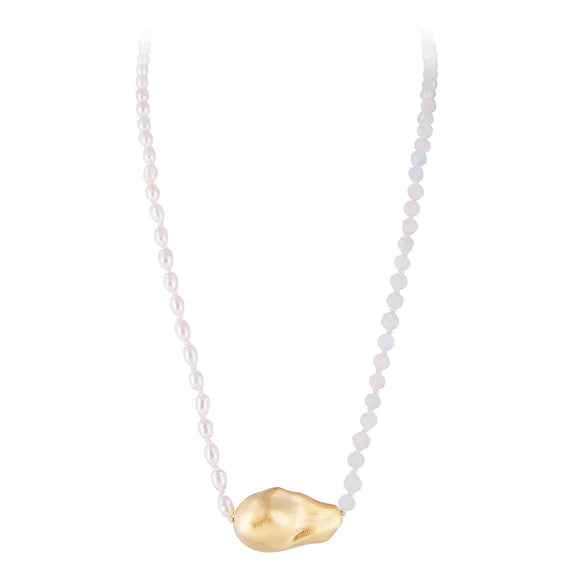 Morganite & Pearl Golden Baroque Necklace