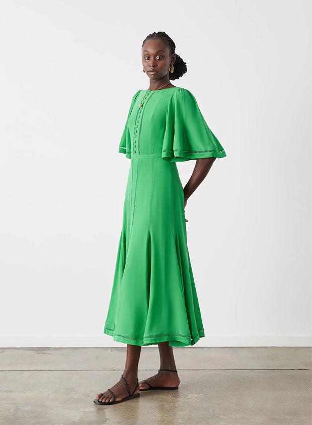 Linda Silk Midi Dress Sandwash Emerald Green
