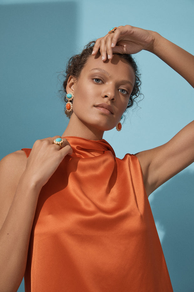 Hayman Earrings Turquoise/ Orange Coral/ Pearl