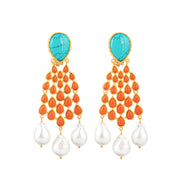 Euphoria Earrings Turquoise/ Orange Coral/ Baroque Pearls